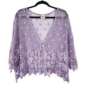 Bedford Fair Purple Crochet Floral Cardigan Women's 3X 100% Cotton Fairy Core
